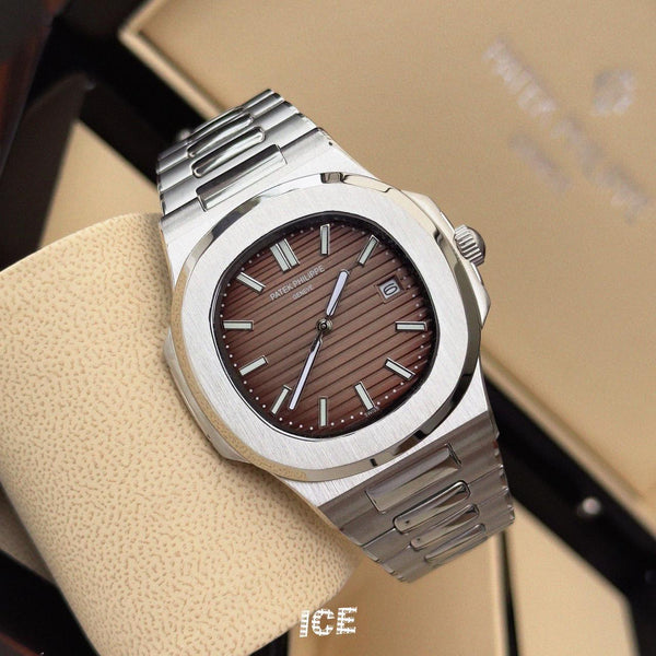 Brown Dial Patek Philippe Stainless Steel Mens Watch