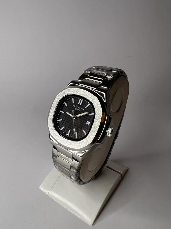 Black Dial Patek Philippe Stainless Steel Mens Watch